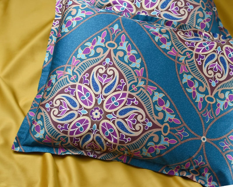 Eikei Damask Medallion Duvet Cover, Luxury Paisley Print Bedding Set, 400 Thread Count Egyptian Cotton (Teal, King) - Image 4